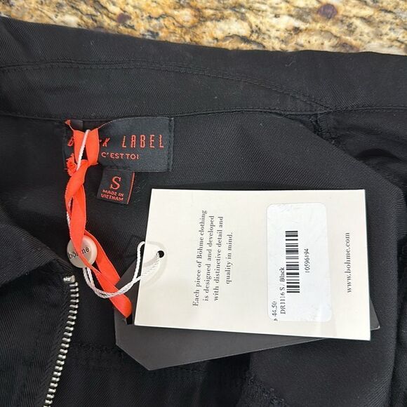 Bohme Black Roll Tab Sleeve Elastic Waist Utility Dress Size S - Picture 5 of 10